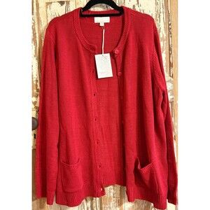 Carolyn Taylor Long Sleeve Button Front Acrylic Cardigan - Jester Red - Size 3X